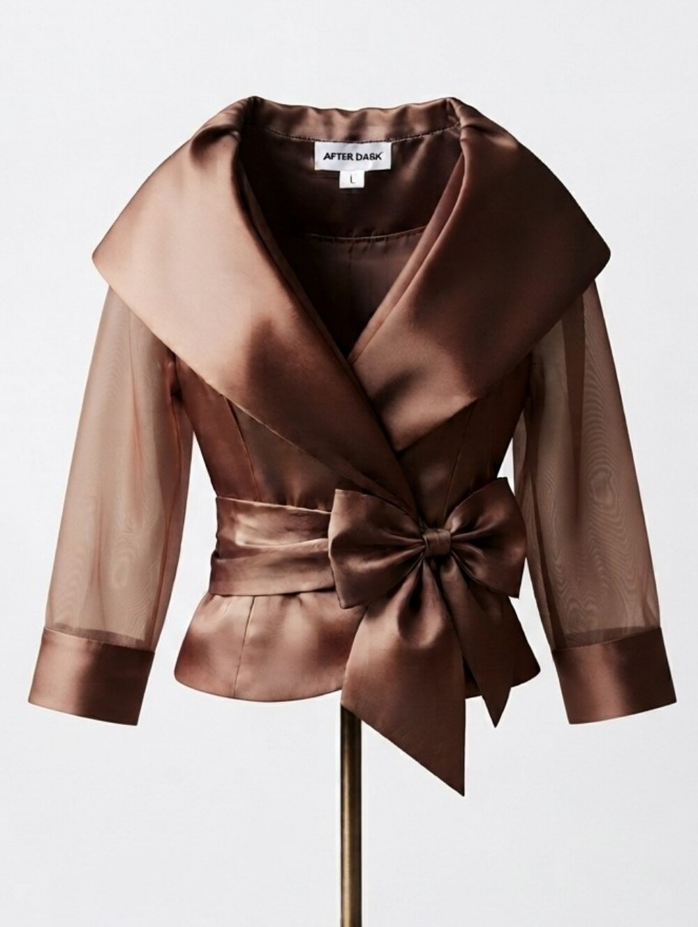 Vintage Victor Costa 3/4 Sheer Sleeve Shawl Collar Side Bow Formal Top 8 Bronze
